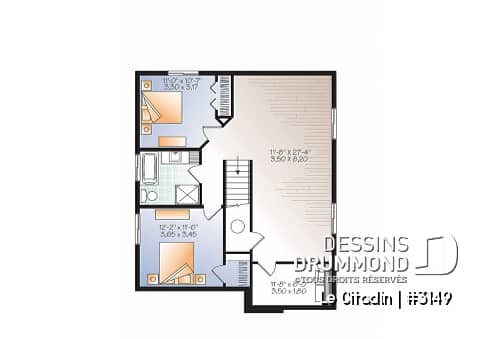 Sous-sol - Plan de maison moderne, 2 à 4 chambres, 2 salles familiales, garde manger, îlot, sous-sol  aménagé inclus - Le Citadin