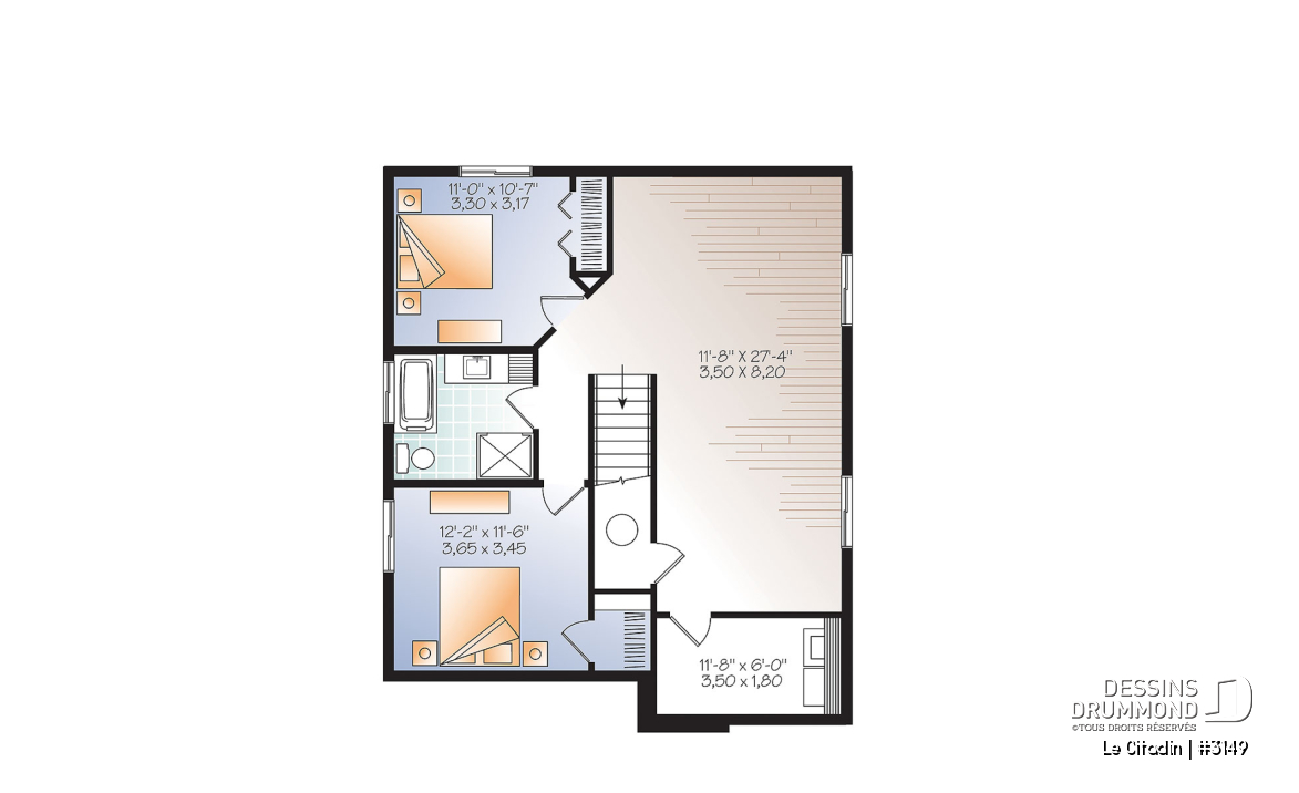 Sous-sol aménagé (Optionel $) - Plan de maison moderne, 2 à 4 chambres, 2 salles familiales, garde manger, îlot, sous-sol  aménagé inclus - Le Citadin