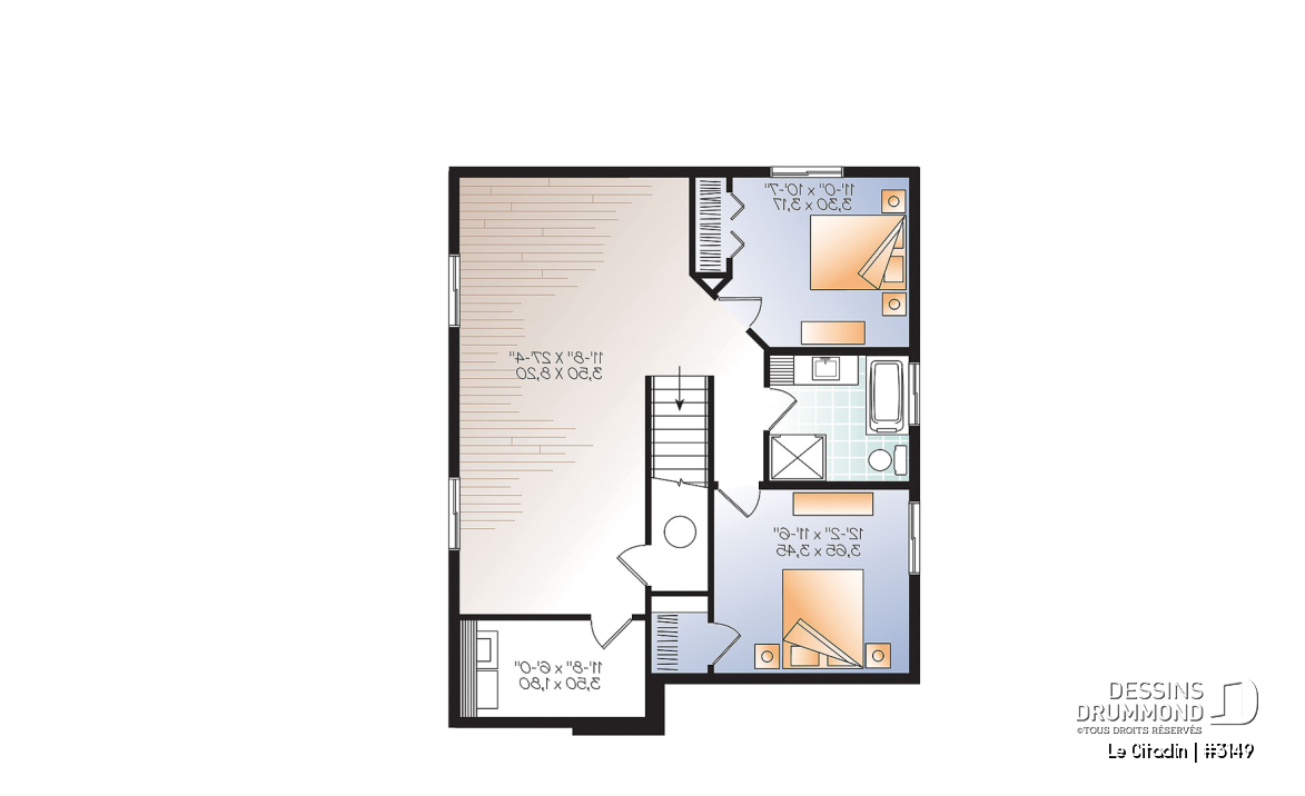 Sous-sol aménagé (Optionel $) - Plan de maison moderne, 2 à 4 chambres, 2 salles familiales, garde manger, îlot, sous-sol  aménagé inclus - Le Citadin