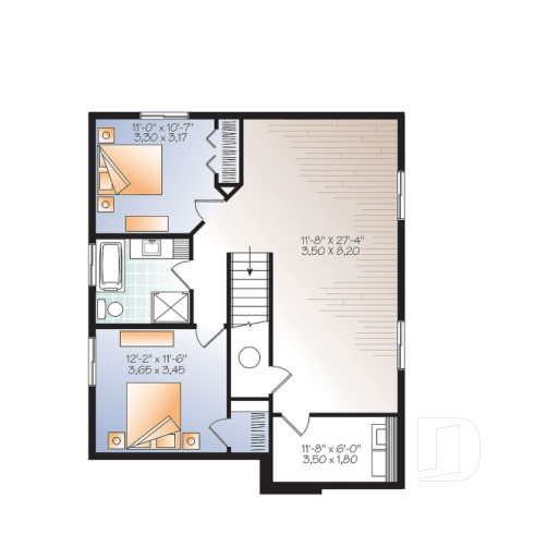 Sous-sol - Plan de maison moderne, 2 à 4 chambres, 2 salles familiales, garde manger, îlot, sous-sol  aménagé inclus - Le Citadin