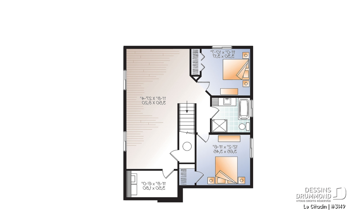 Sous-sol - Plan de maison moderne, 2 à 4 chambres, 2 salles familiales, garde manger, îlot, sous-sol  aménagé inclus - Le Citadin