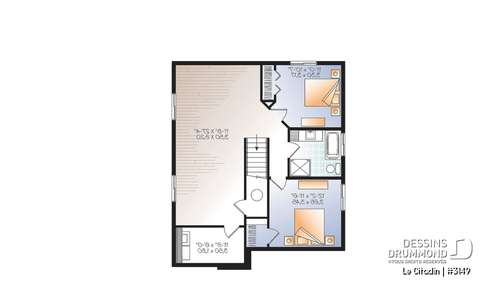 Sous-sol - Plan de maison moderne, 2 à 4 chambres, 2 salles familiales, garde manger, îlot, sous-sol  aménagé inclus - Le Citadin