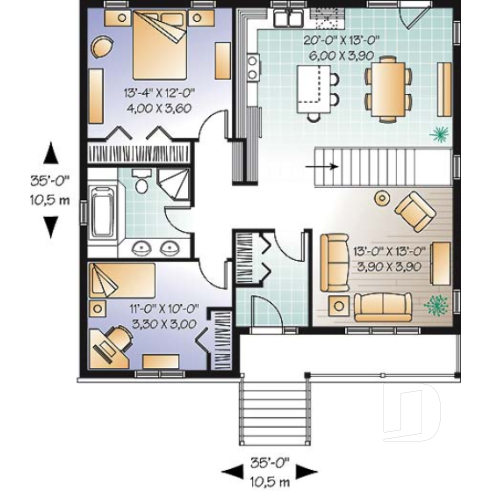 Rez-de-chaussée - Plan de plain-pied 5 chambres (3 aménagées au sous-sol), 2 salons, cuisine avec îlot, vestibule, rangement - Madeira