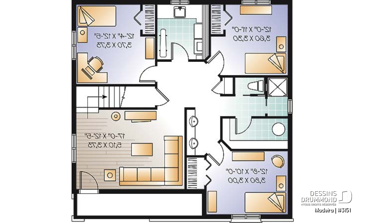 Sous-sol aménagé (Optionel $) - Plan de plain-pied 5 chambres (3 aménagées au sous-sol), 2 salons, cuisine avec îlot, vestibule, rangement - Madeira