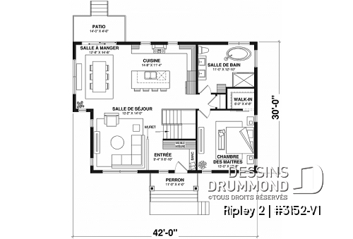Rez-de-chaussée - Plan de plain-pied proposant 4 chambres, et 2 salons, ainsi qu'une grande salle de bain pour les parents - Ripley 2