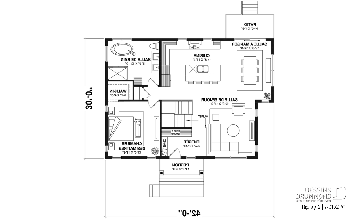 Rez-de-chaussée - Plan de maison de plain-pied avec sous-sol aménagé optionnel ($), 1 à 4 chambres, superbe chambre des parents - Ripley 2