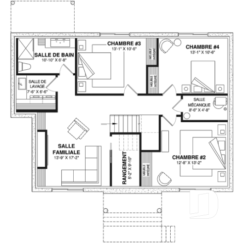 Sous-sol aménagé (Optionel $) - Plan de maison de plain-pied avec sous-sol aménagé optionnel ($), 1 à 4 chambres, superbe chambre des parents - Ripley 2