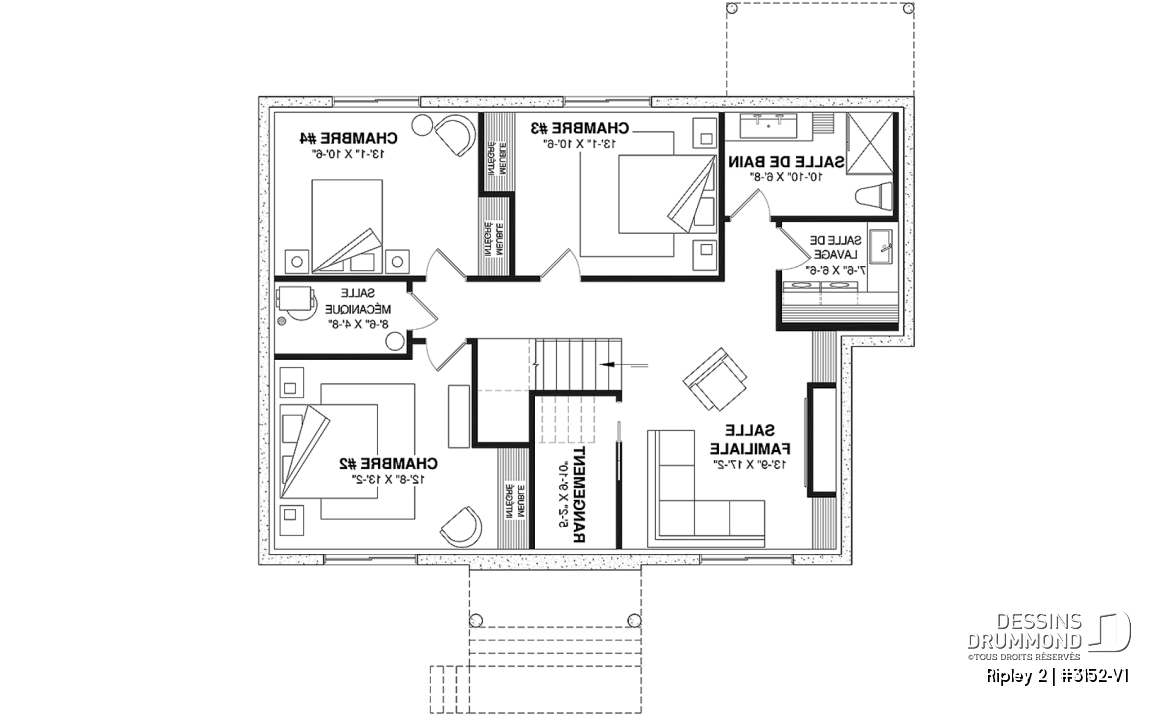 Sous-sol aménagé (Optionel $) - Plan de maison de plain-pied avec sous-sol aménagé optionnel ($), 1 à 4 chambres, superbe chambre des parents - Ripley 2