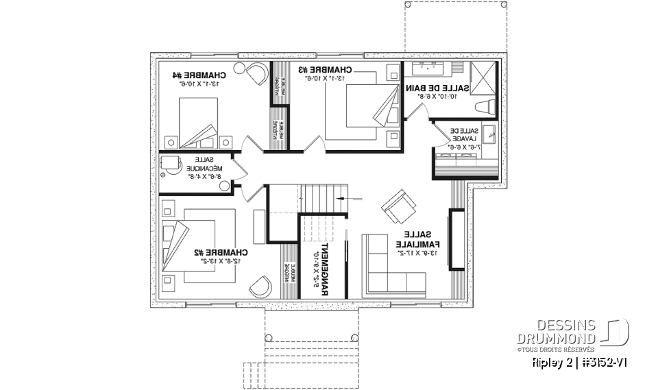 Sous-sol aménagé (Optionel $) - Plan de maison de plain-pied avec sous-sol aménagé optionnel ($), 1 à 4 chambres, superbe chambre des parents - Ripley 2