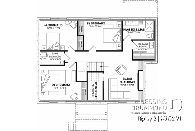 Sous-sol aménagé - Plan de maison de plain-pied avec sous-sol aménagé optionnel ($), 1 à 4 chambres, superbe chambre des parents - Ripley 2