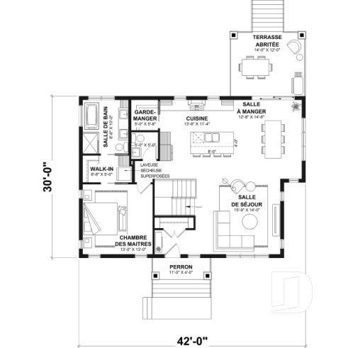 Rez-de-chaussée - Plan de maison plain-pied Farmhouse, chambre parents au rez-de-chaussée, s-sol aménagé optionnel ($) - Ripley 3