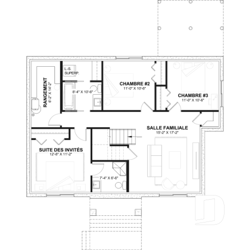 Sous-sol aménagé - Plan de maison plain-pied Farmhouse, chambre parents au rez-de-chaussée, s-sol aménagé optionnel ($) - Ripley 3
