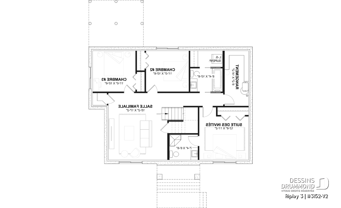 Sous-sol aménagé - Plan de maison plain-pied Farmhouse, chambre parents au rez-de-chaussée, s-sol aménagé optionnel ($) - Ripley 3
