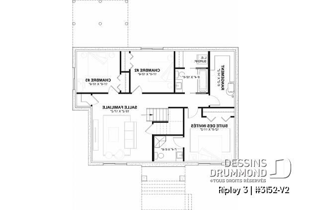 Sous-sol aménagé - Plan de maison plain-pied Farmhouse, chambre parents au rez-de-chaussée, s-sol aménagé optionnel ($) - Ripley 3