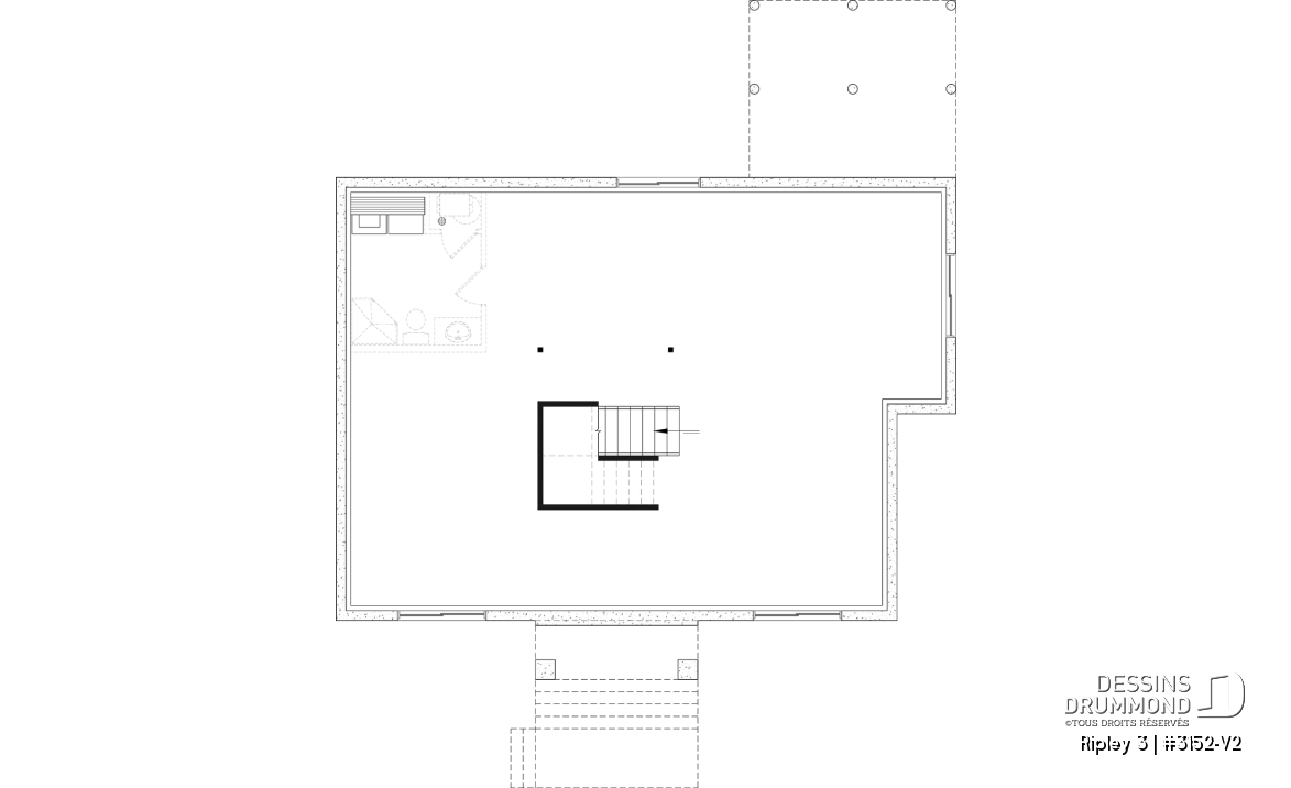 Sous-sol aménageable - Plan de maison plain-pied Farmhouse, chambre parents au rez-de-chaussée, s-sol aménagé optionnel ($) - Ripley 3