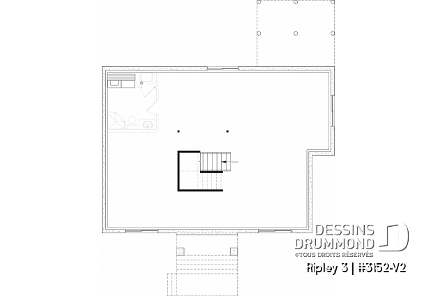 Sous-sol aménageable du plan de maison unifamiliale 3152-V2 Sous-sol aménageable - Plan de maison plain-pied Farmhouse, chambre parents au rez-de-chaussée, s-sol aménagé optionnel ($) - Ripley 3