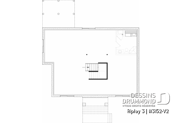 Sous-sol aménageable - Plan de maison plain-pied Farmhouse, chambre parents au rez-de-chaussée, s-sol aménagé optionnel ($) - Ripley 3