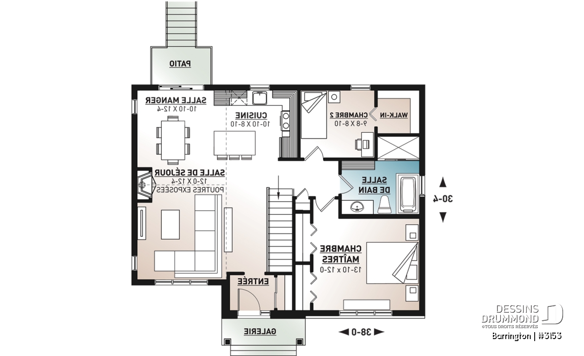 Rez-de-chaussée - Plan maison 2 à 4 chambre, sous-sol fini optionnel ($), plafond cathédral, foyer, vestibule fermé, walk-in - Barrington