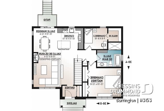 Rez-de-chaussée - Plan maison 2 chambre, plafond cathédral, foyer, vestibule fermé, walk-in, style moderne rustique - Barrington