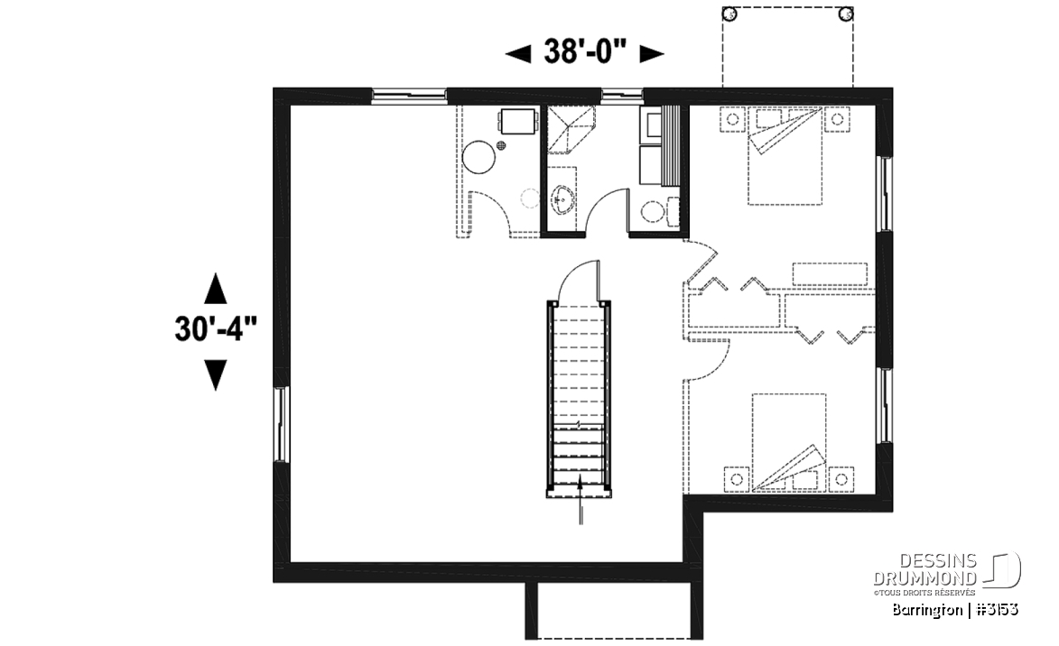 Sous-sol - Plan maison 2 à 4 chambre, sous-sol fini optionnel ($), plafond cathédral, foyer, vestibule fermé, walk-in - Barrington