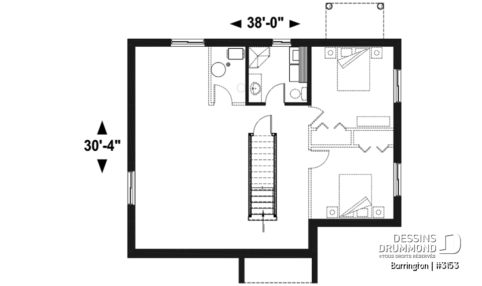 Sous-sol - Plan maison 2 à 4 chambre, sous-sol fini optionnel ($), plafond cathédral, foyer, vestibule fermé, walk-in - Barrington