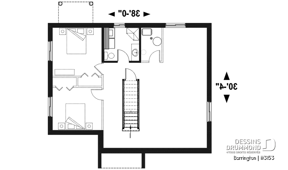 Sous-sol - Plan maison 2 à 4 chambre, sous-sol fini optionnel ($), plafond cathédral, foyer, vestibule fermé, walk-in - Barrington