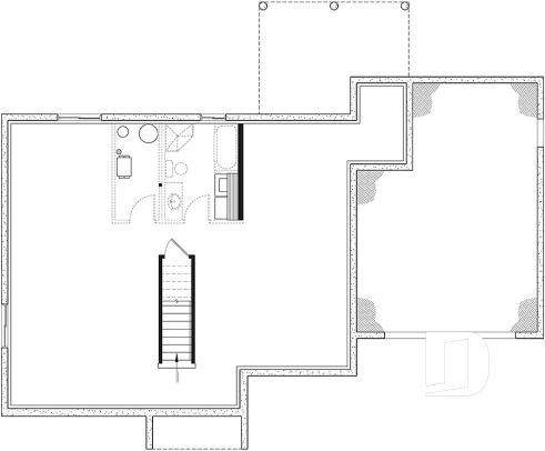 Sous-sol aménageable - Plan de maison plain-pied avec grand garage simple, 2 chambres, aire ouverte, vestibule, foyer et cathédrale - Barrington 2