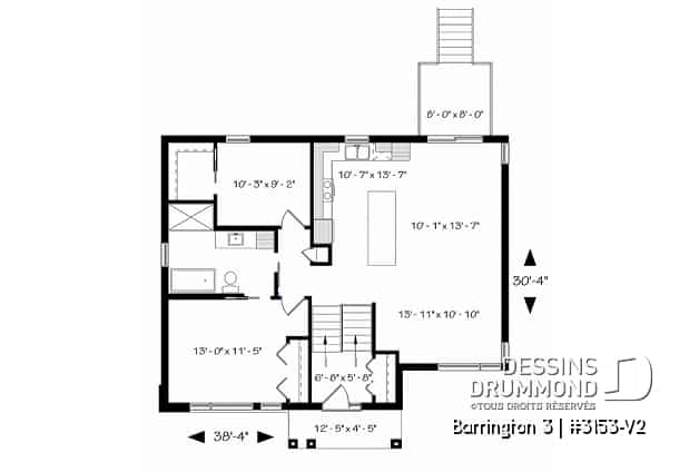 Rez-de-chaussée - Plan maison moderne 2 chambres, superbe fenestration, plafond 10' au salon, grande salle de bain, îlot cuisine - Barrington 3