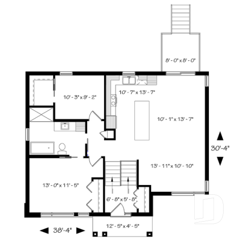 Rez-de-chaussée - Plan maison moderne 2 chambres, superbe fenestration, plafond 10' au salon, grande salle de bain, îlot cuisine - Barrington 3