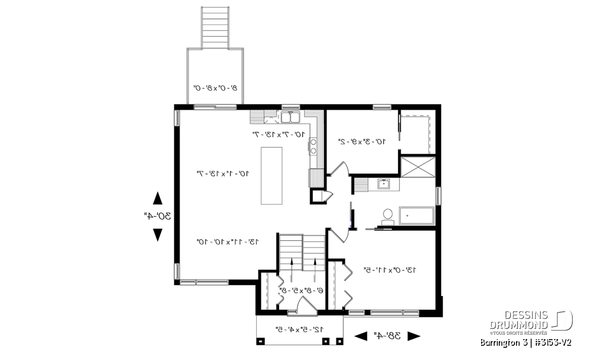 Rez-de-chaussée - Plan maison moderne 2 chambres, superbe fenestration, plafond 10' au salon, grande salle de bain, îlot cuisine - Barrington 3