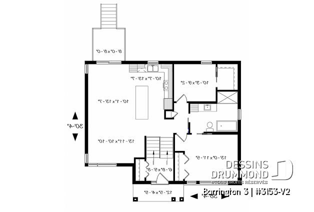 Rez-de-chaussée - Plan maison moderne 2 chambres, superbe fenestration, plafond 10' au salon, grande salle de bain, îlot cuisine - Barrington 3