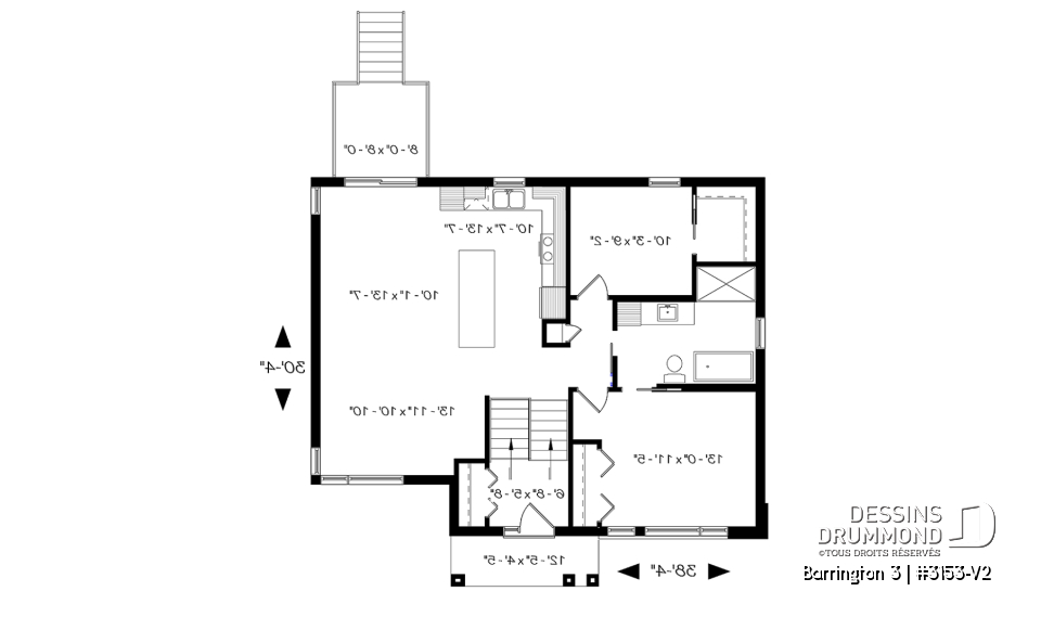 Rez-de-chaussée - Plan maison moderne 2 chambres, superbe fenestration, plafond 10' au salon, grande salle de bain, îlot cuisine - Barrington 3
