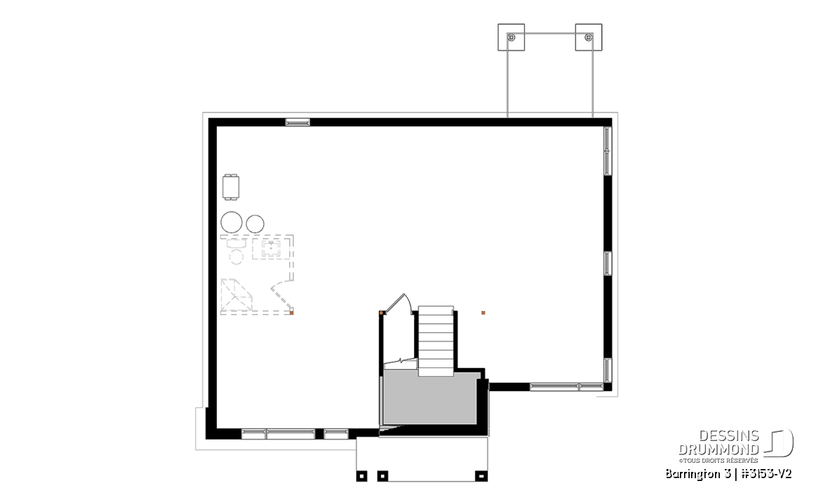 Sous-sol - Plan maison moderne 2 chambres, superbe fenestration, plafond 10' au salon, grande salle de bain, îlot cuisine - Barrington 3
