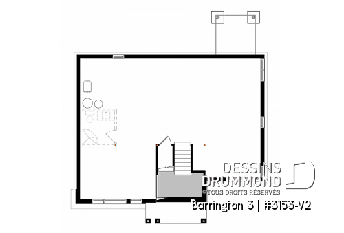 Sous-sol - Plan maison moderne 2 chambres, superbe fenestration, plafond 10' au salon, grande salle de bain, îlot cuisine - Barrington 3