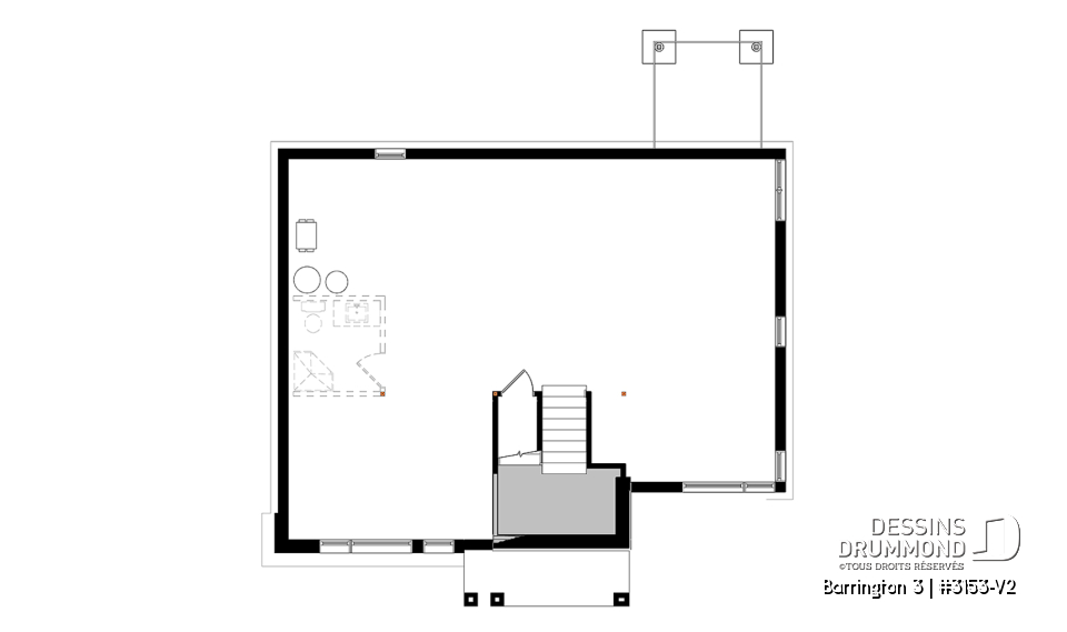 Sous-sol - Plan maison moderne 2 chambres, superbe fenestration, plafond 10' au salon, grande salle de bain, îlot cuisine - Barrington 3