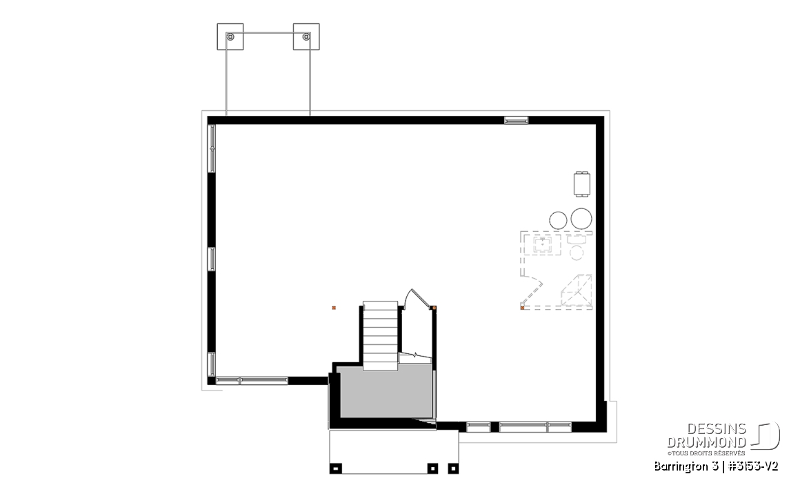 Sous-sol - Plan maison moderne 2 chambres, superbe fenestration, plafond 10' au salon, grande salle de bain, îlot cuisine - Barrington 3