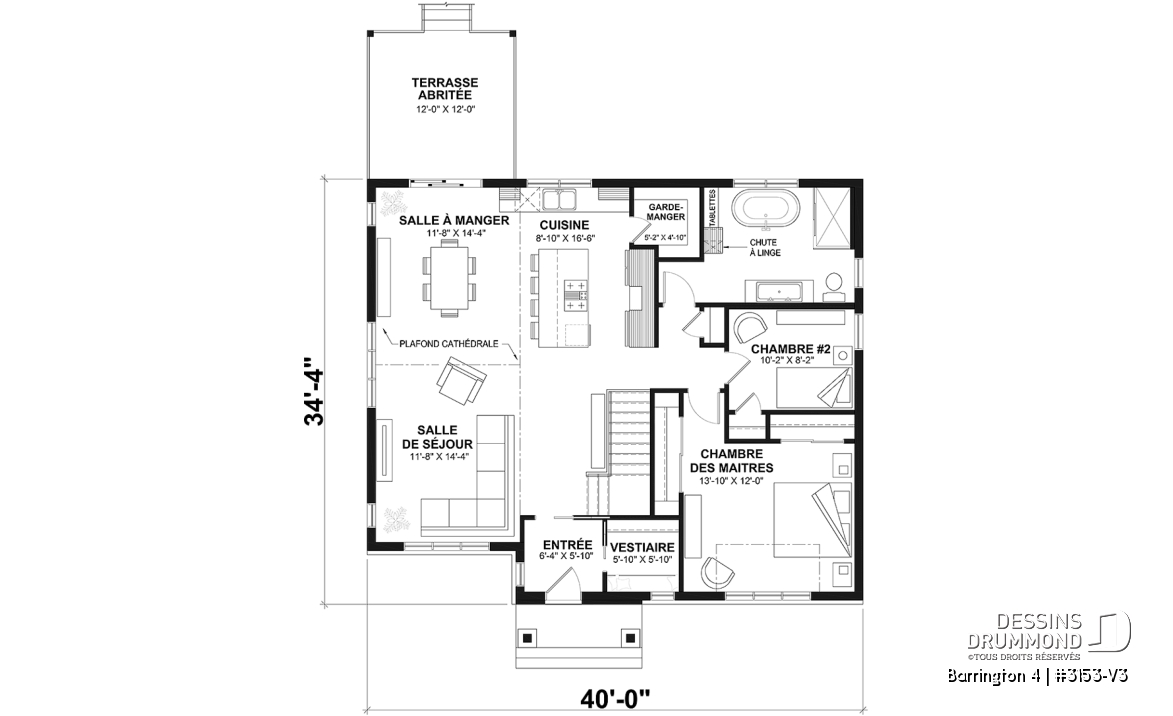 Rez-de-chaussée - 3153-V3 Plan de maison Farmhouse, 2 à 4 chambres, sous-sol aménagé optionnel ($), 2 sdb, garde-manger - Barrington 4