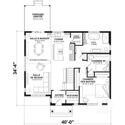 Rez-de-chaussée - 3153-V3 Plan de maison Farmhouse, 2 à 4 chambres, sous-sol aménagé optionnel ($), 2 sdb, garde-manger - Barrington 4