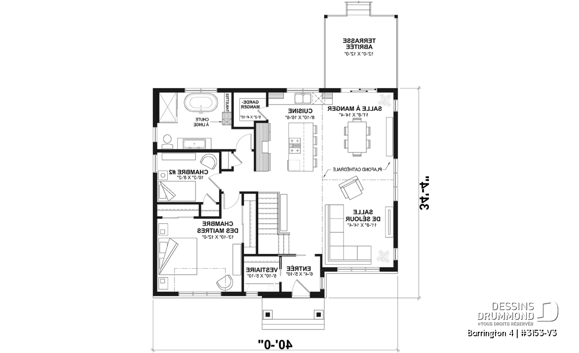 Rez-de-chaussée - 3153-V3 Plan de maison Farmhouse, 2 à 4 chambres, sous-sol aménagé optionnel ($), 2 sdb, garde-manger - Barrington 4