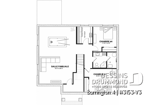 Sous-sol aménagé - Plan de maison Farmhouse, 2 à 4 chambres, sous-sol aménagé optionnel ($), 2 sdb, garde-manger, cathédral - Barrington 4