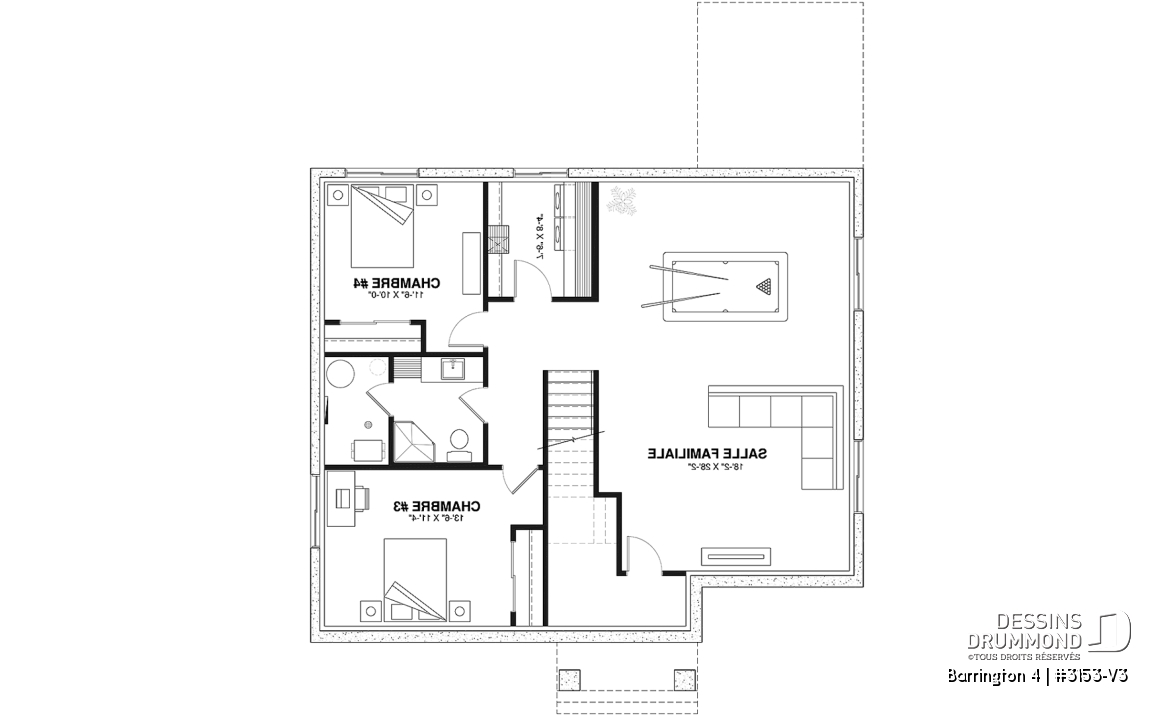 Sous-sol aménagé (Optionel $) - 3153-V3 Plan de maison Farmhouse, 2 à 4 chambres, sous-sol aménagé optionnel ($), 2 sdb, garde-manger - Barrington 4