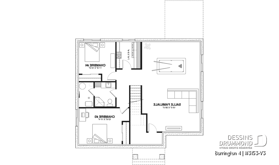 Sous-sol aménagé (Optionel $) - 3153-V3 Plan de maison Farmhouse, 2 à 4 chambres, sous-sol aménagé optionnel ($), 2 sdb, garde-manger - Barrington 4