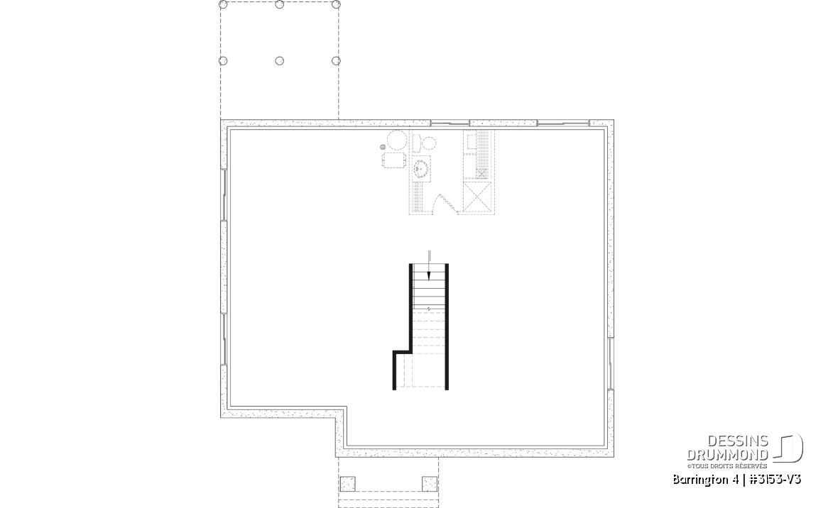 Sous-sol aménageable - 3153-V3 Plan de maison Farmhouse, 2 à 4 chambres, sous-sol aménagé optionnel ($), 2 sdb, garde-manger - Barrington 4