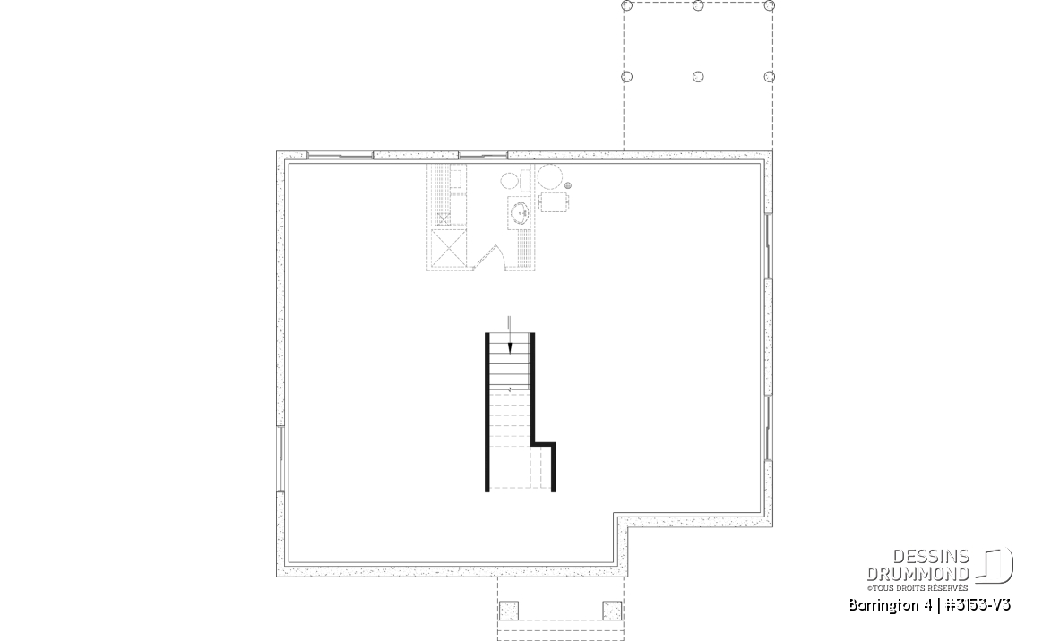 Sous-sol aménageable - 3153-V3 Plan de maison Farmhouse, 2 à 4 chambres, sous-sol aménagé optionnel ($), 2 sdb, garde-manger - Barrington 4
