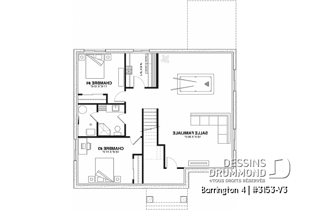 Sous-sol - Plan de maison Farmhouse, 2 à 4 chambres (selon finition sous-sol), 2 salles de bain, garde-manger, cathédral - Barrington 4