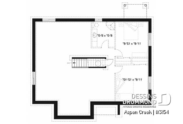 Sous-sol - Plan maison champêtre rustique, buanderie et 3 chambres au rez-de-chaussée, walk-in chambre maîtres, foyer - Aspen Creek