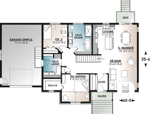 Rez-de-chaussée - Modèle de maison de plain-pied 2 chambres avec garage, vestiaire et salle de lavage, aire ouverte - Aspen Creek 2