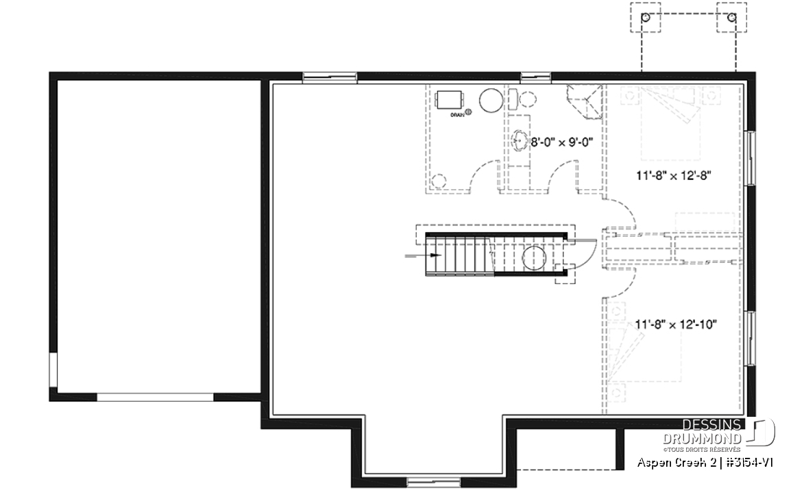 Sous-sol - Plan de maison plain-pied avec garage et 2 chambres, salle de lavage au rez-de-chaussée, vestibule fermé - Aspen Creek 2