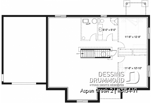 Sous-sol - Plan de maison de plain-pied 2 chambres avec garage, vestiaire et salle de lavage, aire ouverte - Aspen Creek 2