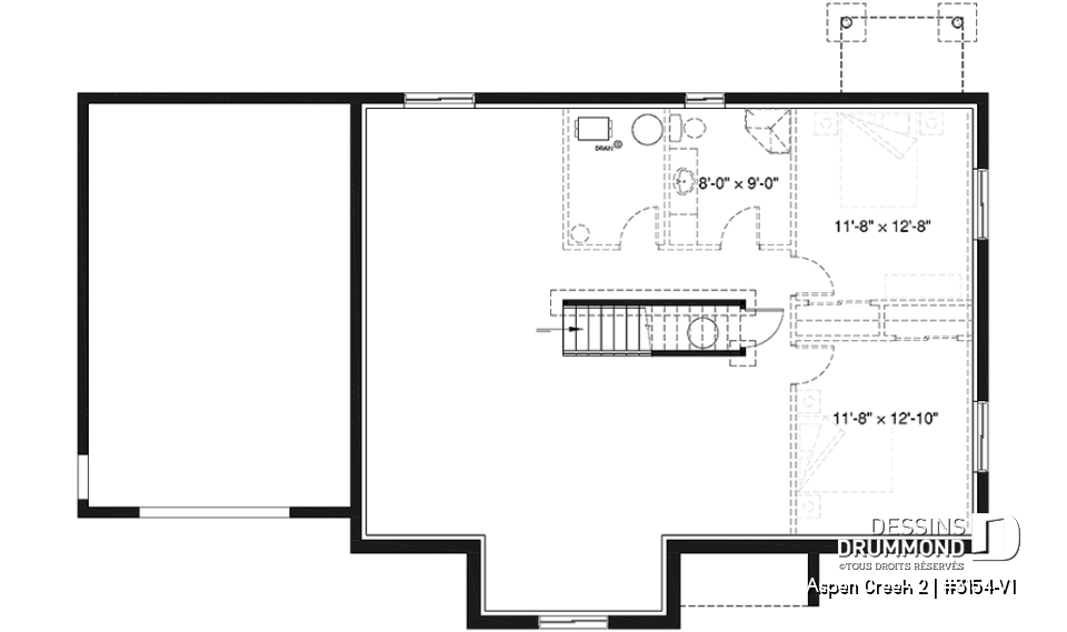 Sous-sol - Modèle de maison de plain-pied 2 chambres avec garage, vestiaire et salle de lavage, aire ouverte - Aspen Creek 2